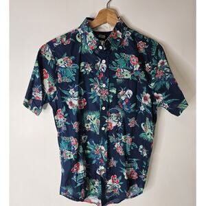 Star Wars Men Xs Blue Hawaiian Shirt Mandolorian The Child Plam Floral Woven